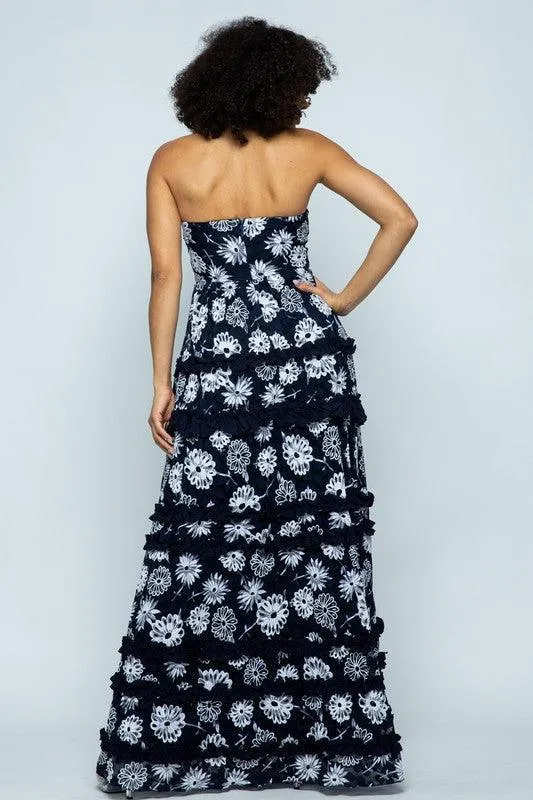 TIERED FLORAL PRINT MAXI TUBE DRESS