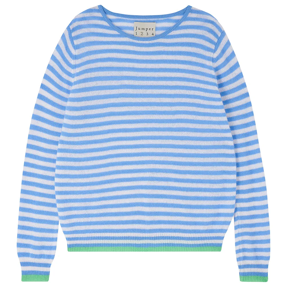 Tipped Little Stripe Crew - Sky
