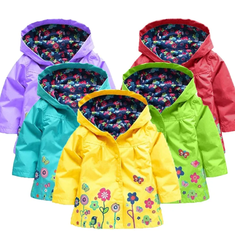 Toddler Girls Spring Flowers Raincoat Jacket