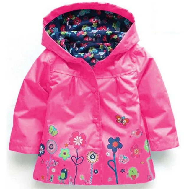 Toddler Girls Spring Flowers Raincoat Jacket