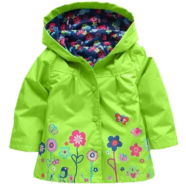 Toddler Girls Spring Flowers Raincoat Jacket