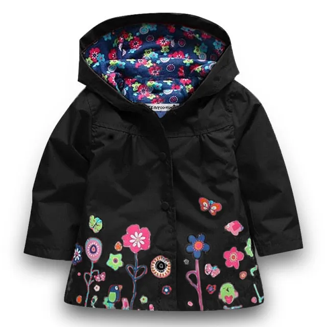Toddler Girls Spring Flowers Raincoat Jacket