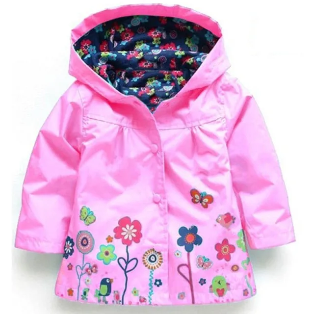 Toddler Girls Spring Flowers Raincoat Jacket