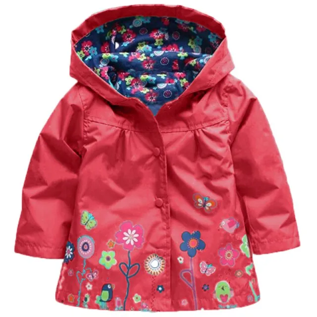 Toddler Girls Spring Flowers Raincoat Jacket