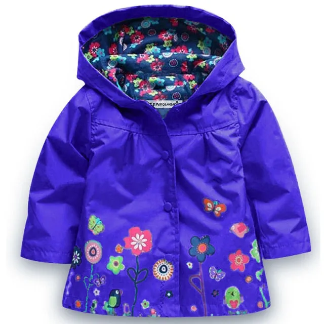 Toddler Girls Spring Flowers Raincoat Jacket