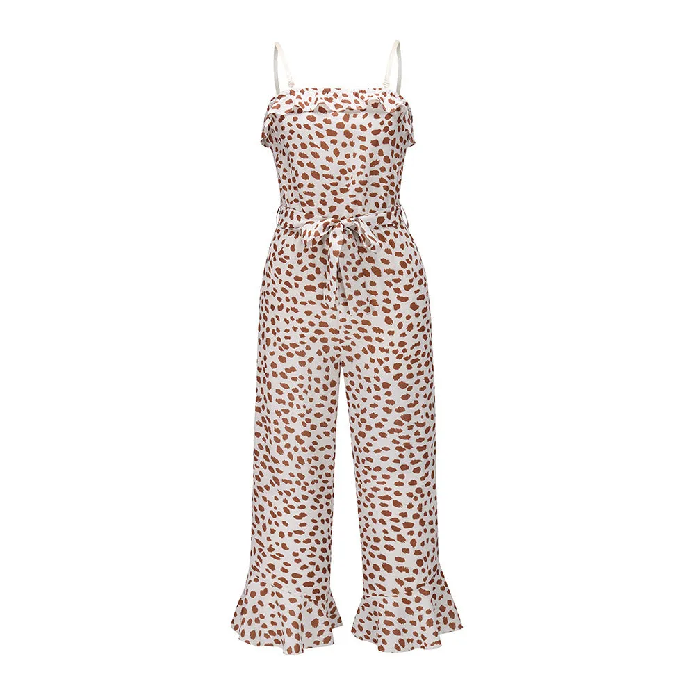 Transparent Suspenders Lace-up Ruffled Jumpsuit Tube Top Floral Loose Rompers