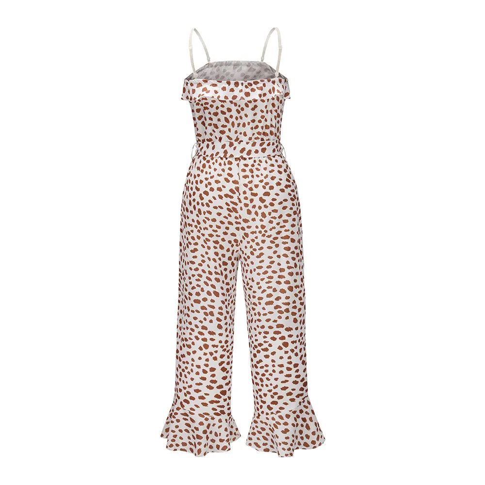 Transparent Suspenders Lace-up Ruffled Jumpsuit Tube Top Floral Loose Rompers