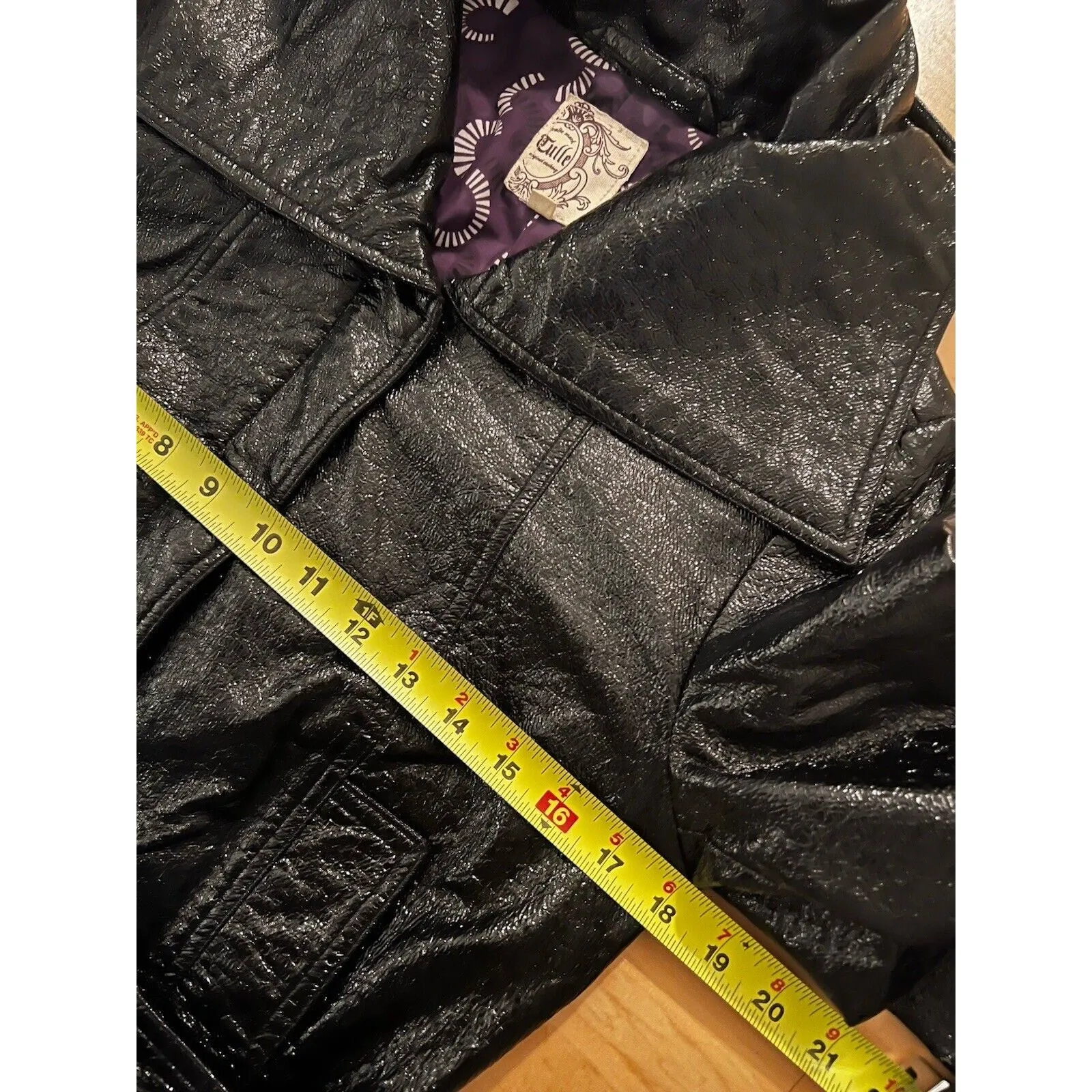 Tulle Women's Sparkle Faux Leather Black Trench Coat – Size Medium