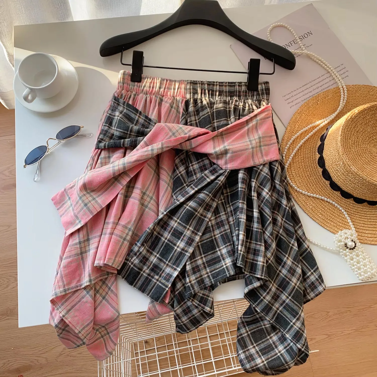 Two Tone Plaid Colors Mini Skirts