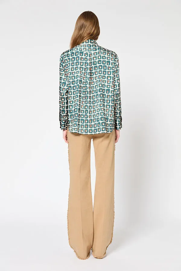 UMAYA GREEN GEOMETRIC PRINT SHINY SHIRT