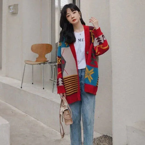 Unique Geometrical Pattern Knit Cardigan Sweater