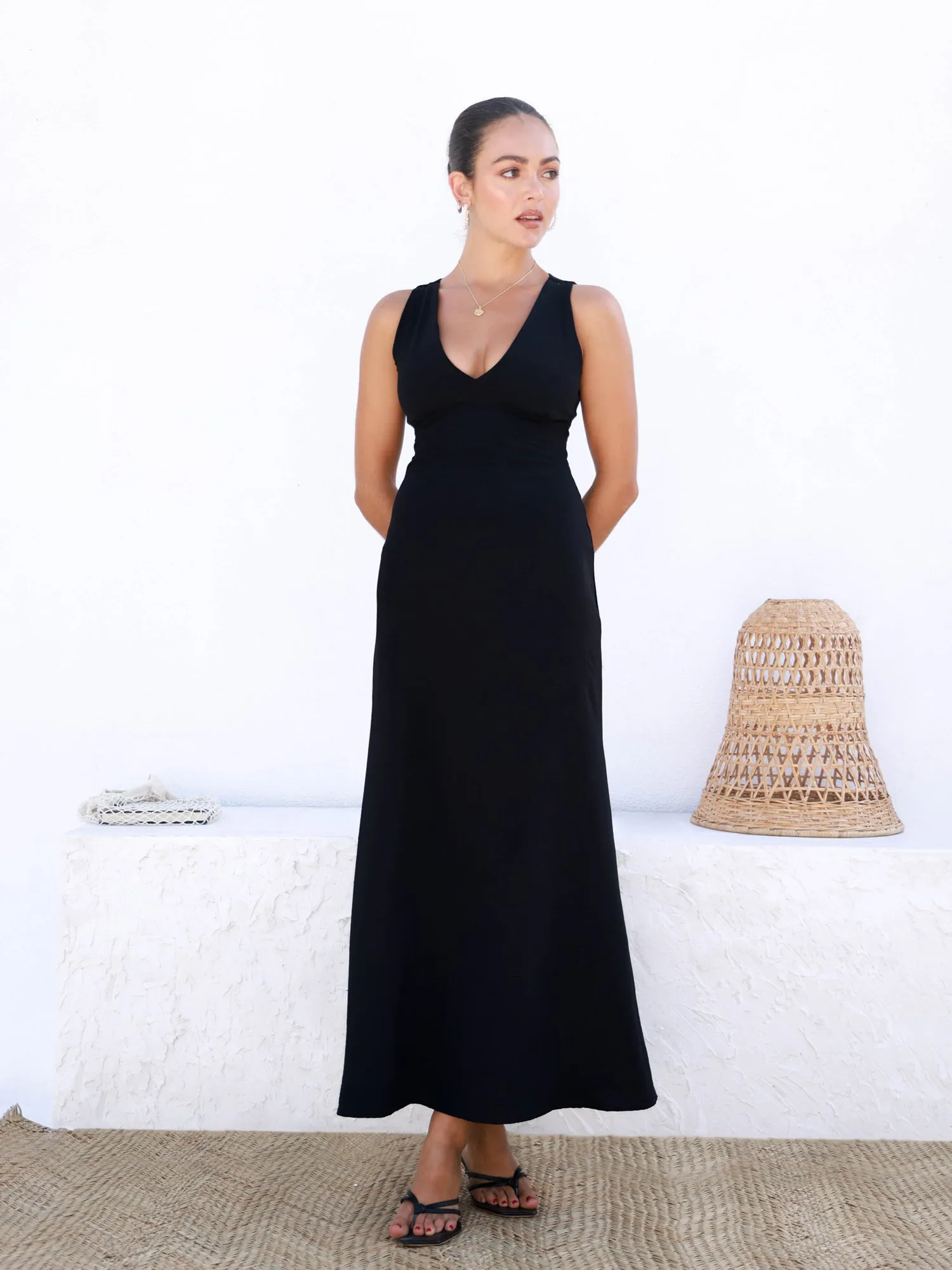 V-Neck Bustier Detail Maxi Dress