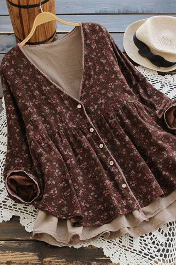 V Neck Button Breasted Half Sleeve Blouse
