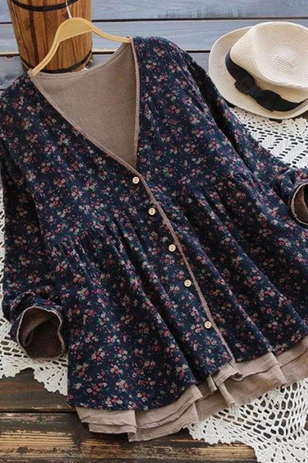 V Neck Button Breasted Half Sleeve Blouse