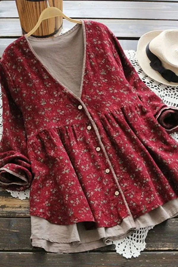 V Neck Button Breasted Half Sleeve Blouse