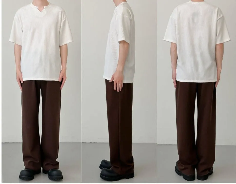 V-Neck Design Pleated T-Shirt