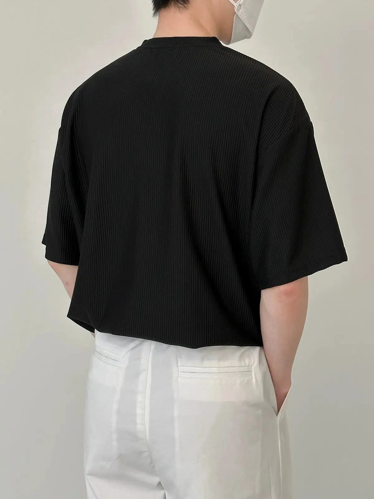 V-Neck Design Pleated T-Shirt