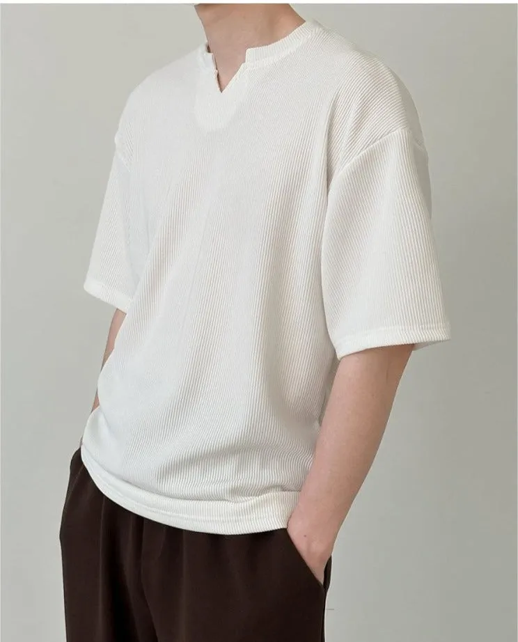 V-Neck Design Pleated T-Shirt