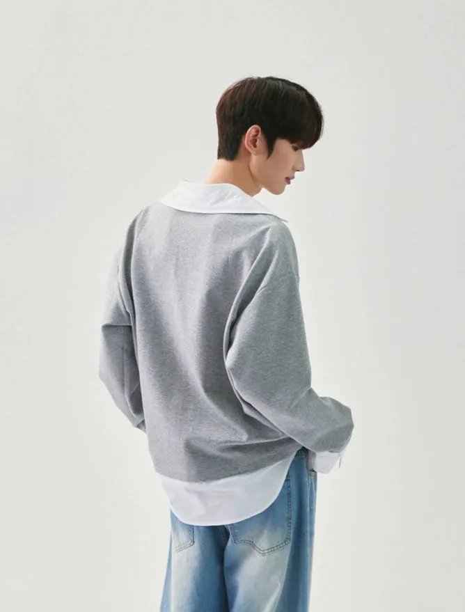 V-Neck Patchwork Long-Sleeve Pullover