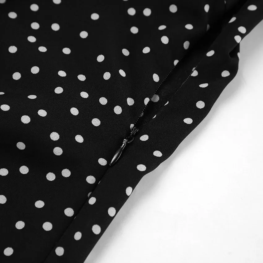 V-neck Puff Sleeve Polka Dot Long Sleeve Lotus Leaf Dress