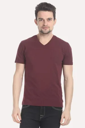 V Neck Slight Stretch Solid T- Shirt