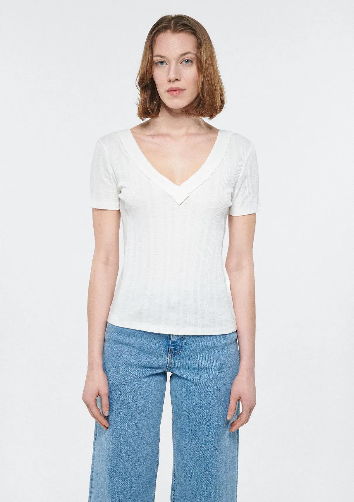 V Neck White T-Shirt