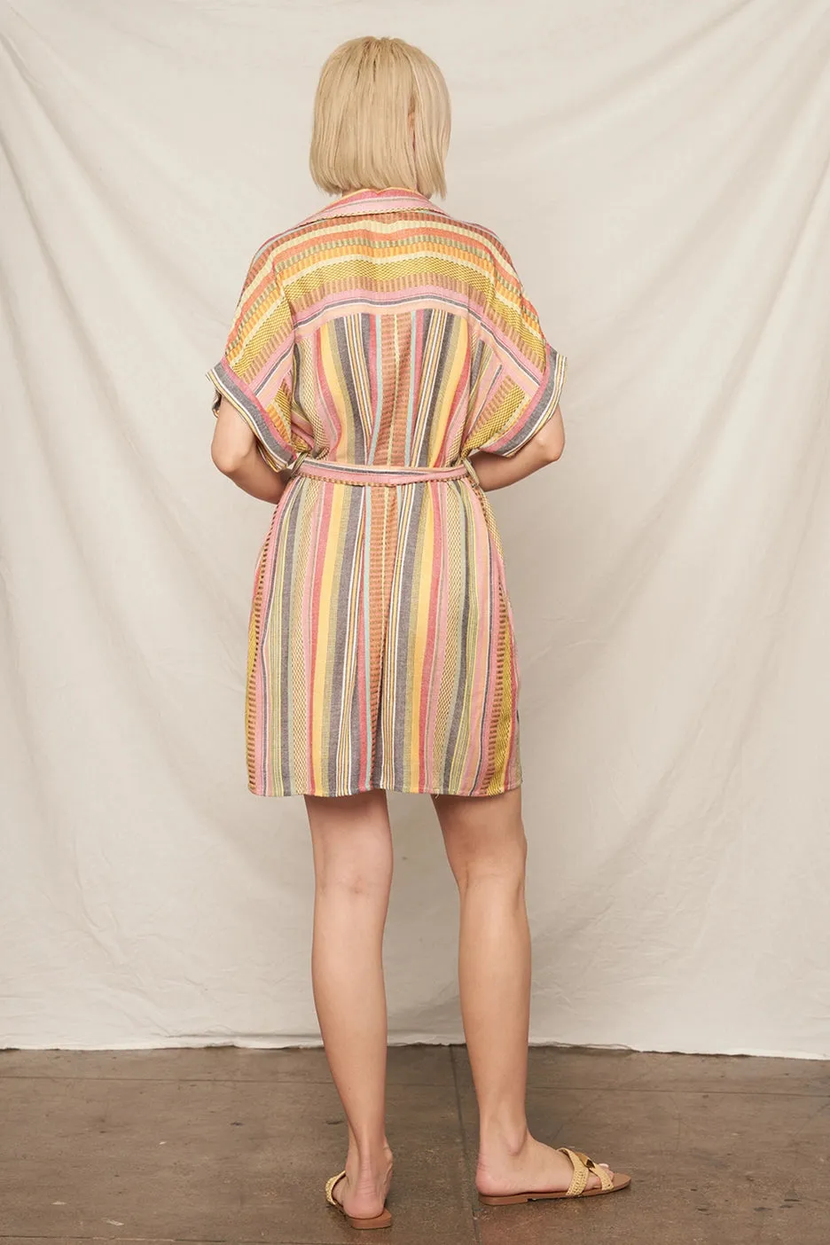 Vanessa Multicolor Striped Belted Mini Shirt Dress