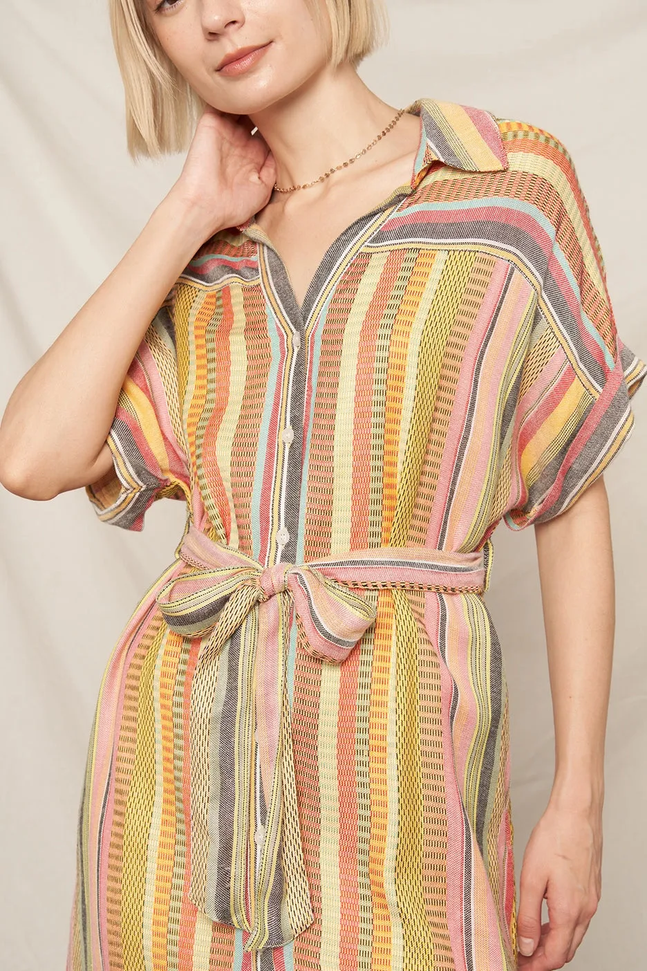 Vanessa Multicolor Striped Belted Mini Shirt Dress