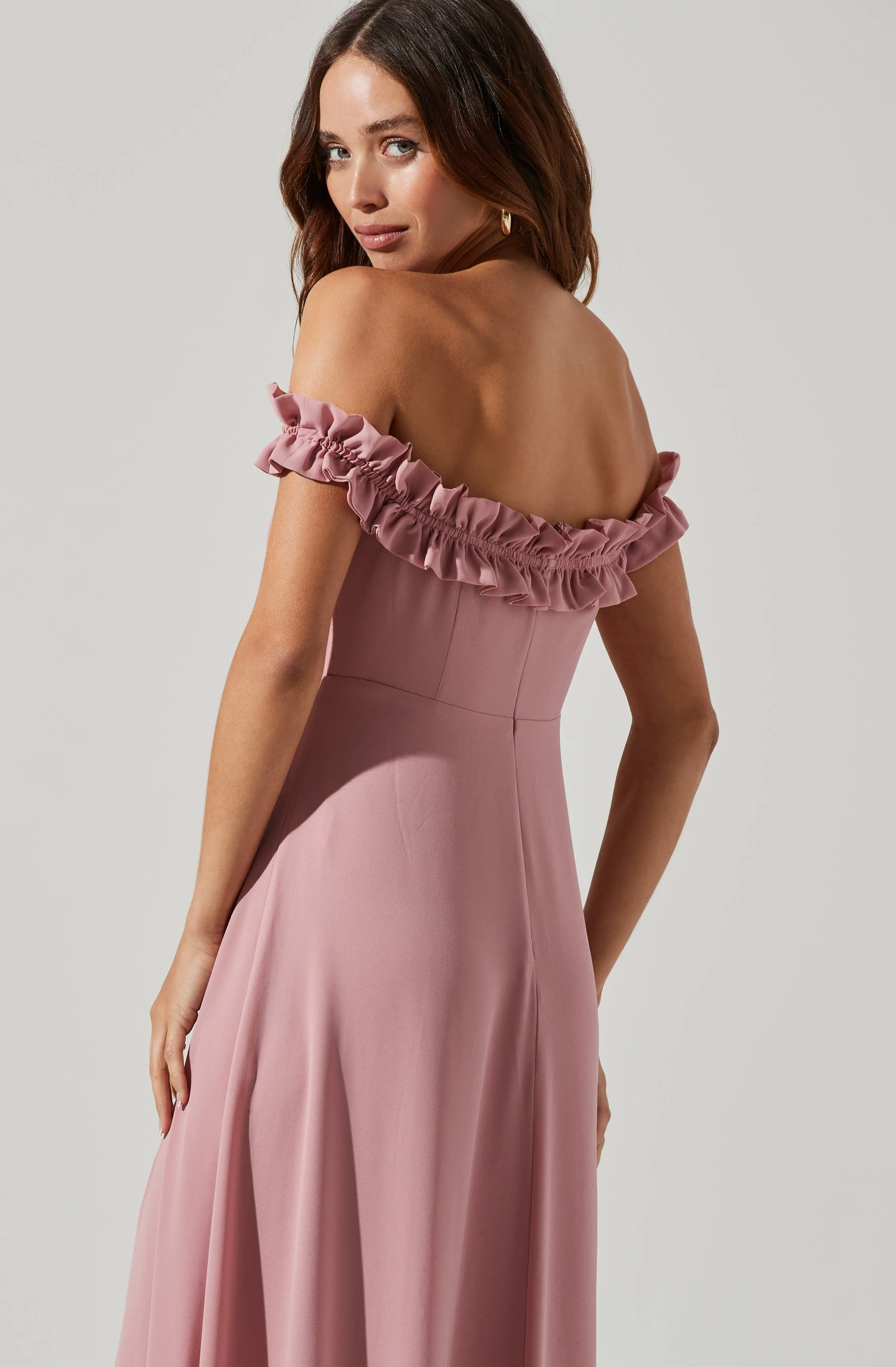 Venetia Off Shoulder Ruffle Trim Maxi Dress