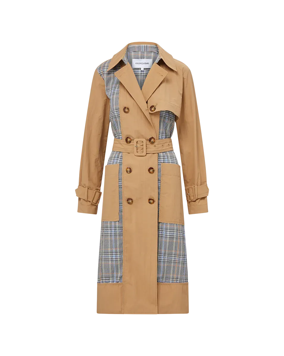 VERONICA BEARD Liam Patchwork Plaid Trench Coat