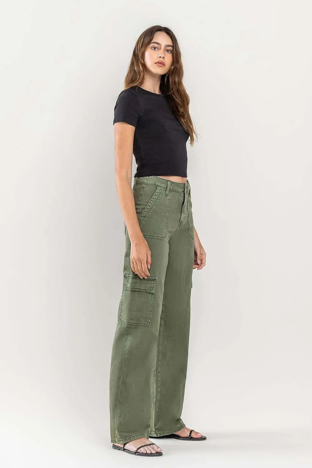 Vervet High Rise Thyme Utility Wide Cargo Pant