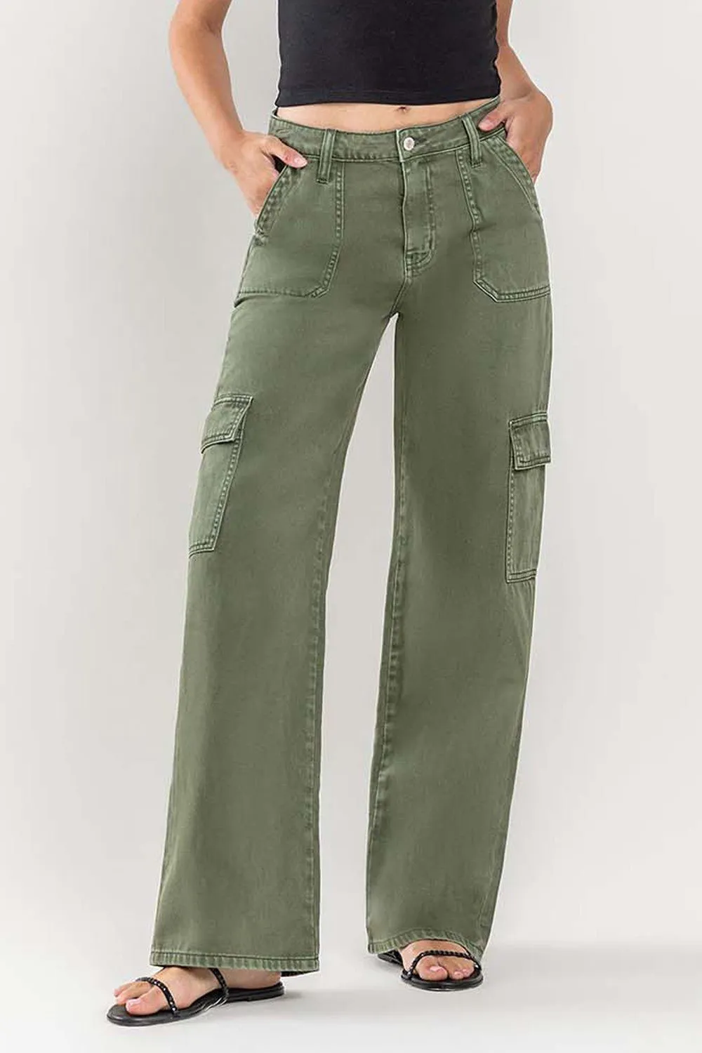 Vervet High Rise Thyme Utility Wide Cargo Pant