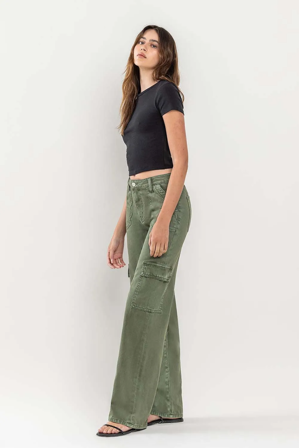 Vervet High Rise Thyme Utility Wide Cargo Pant