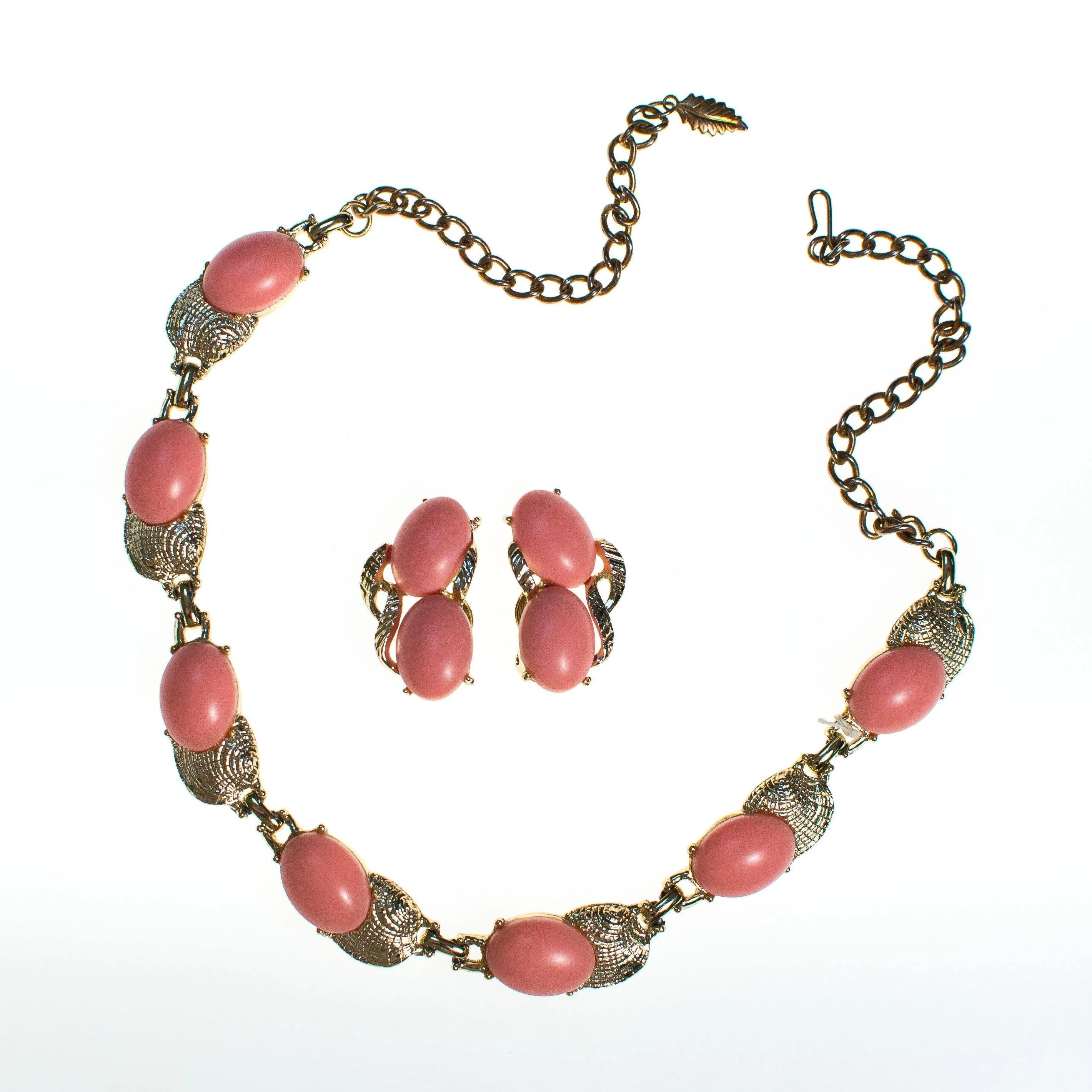Vintage Pink Lucite Necklace, Gold Tone, Hook Clasp