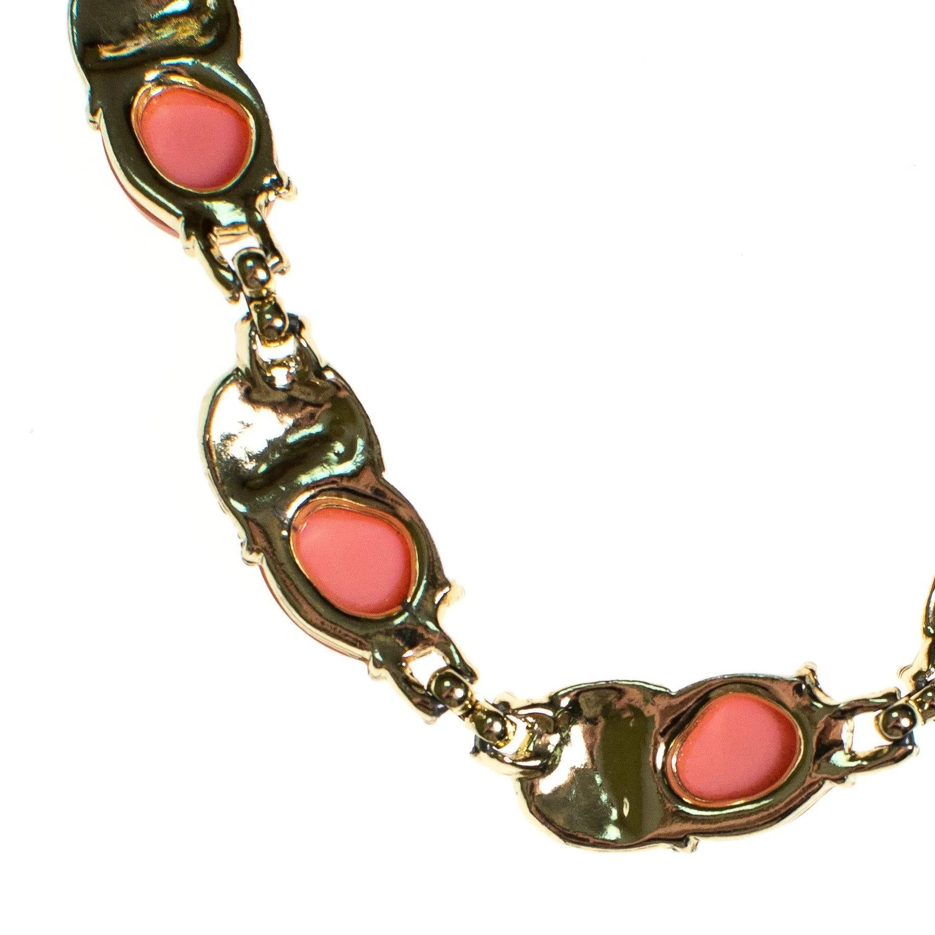 Vintage Pink Lucite Necklace, Gold Tone, Hook Clasp