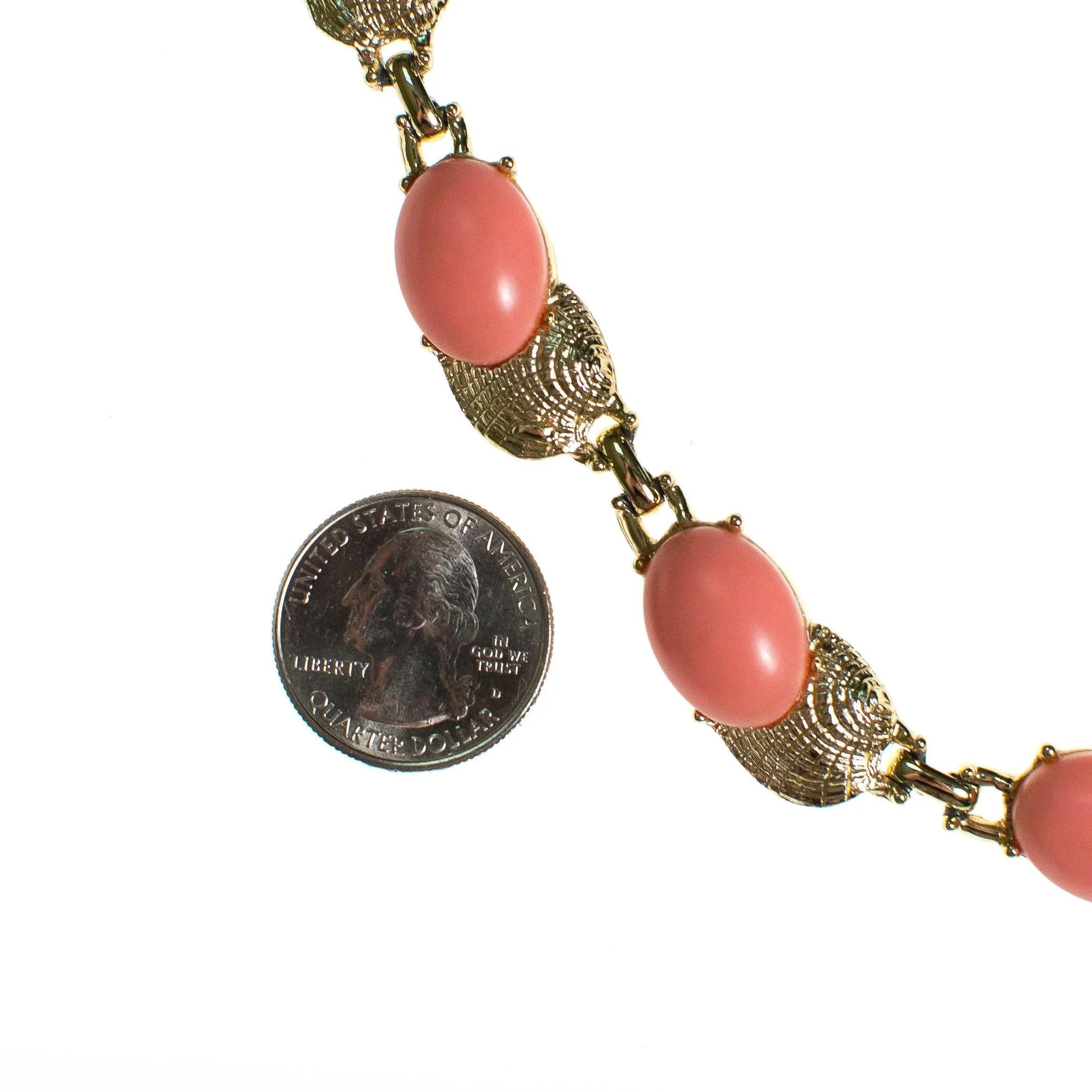 Vintage Pink Lucite Necklace, Gold Tone, Hook Clasp