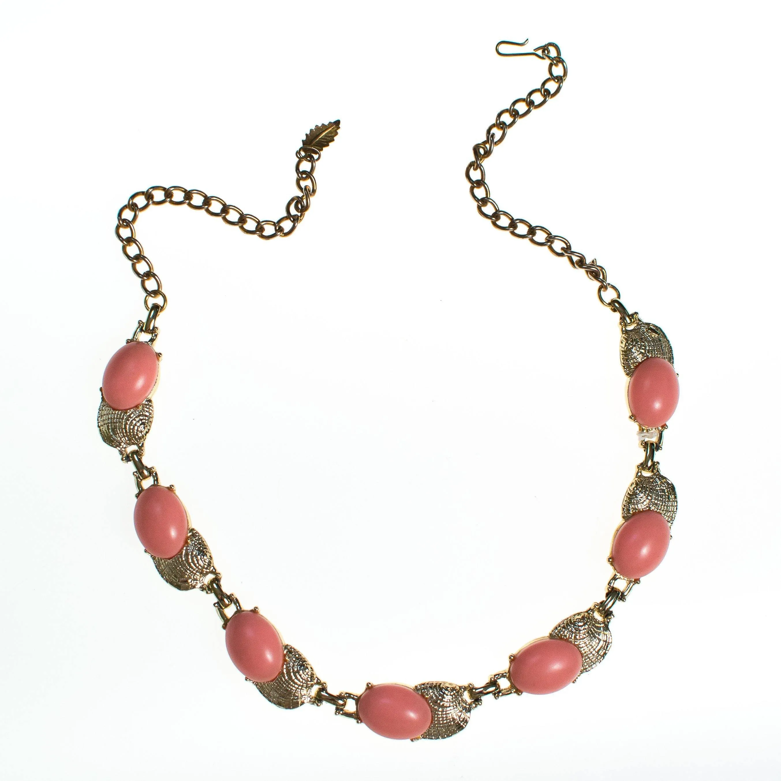 Vintage Pink Lucite Necklace, Gold Tone, Hook Clasp