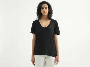 Viscose Solid V-Neck Women T-shirts