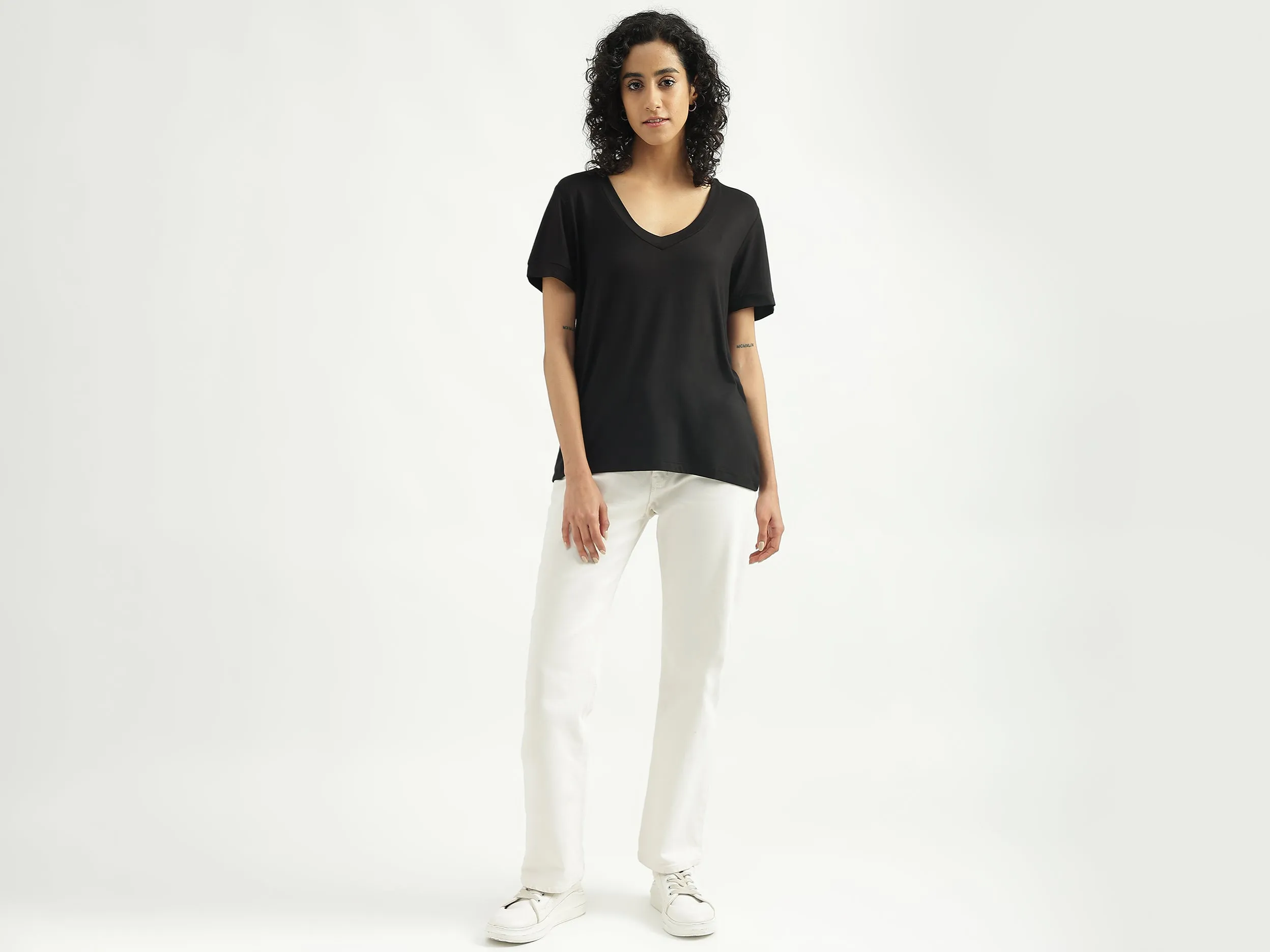 Viscose Solid V-Neck Women T-shirts