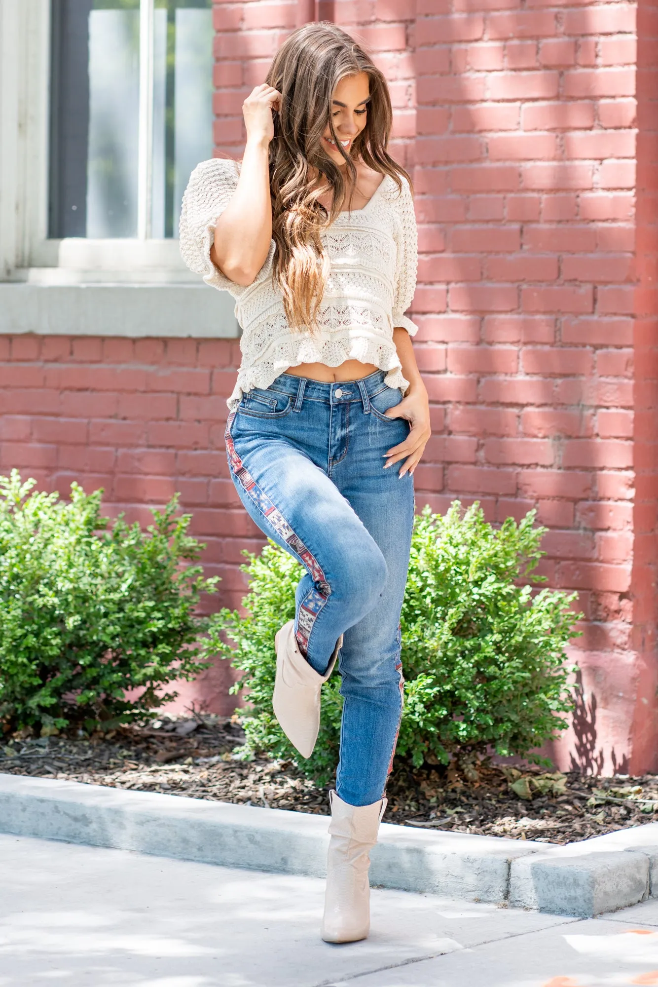 Western Print Mid Rise Relaxed Fit
