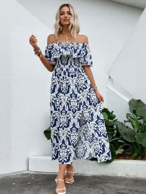 White All Over Point Off Shoulder High Slit Maxi