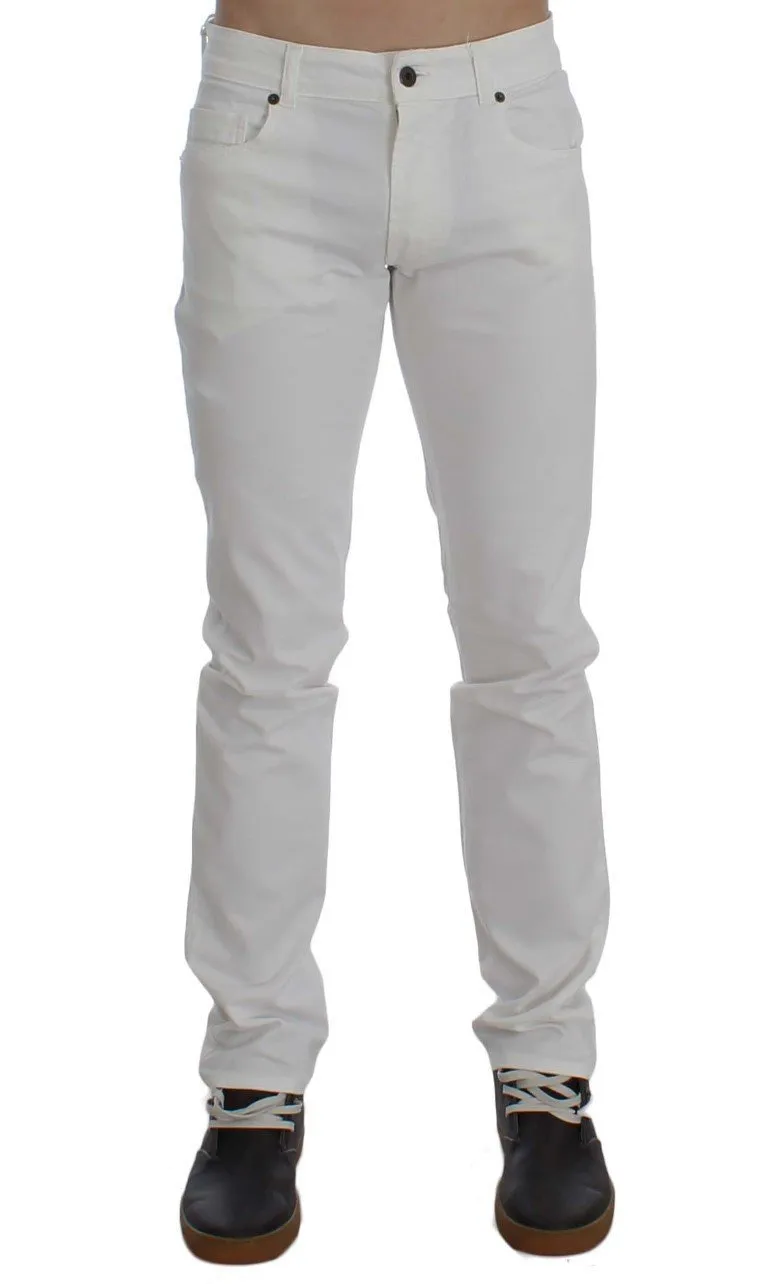 White Cotton Stretch Slim Fit Jeans