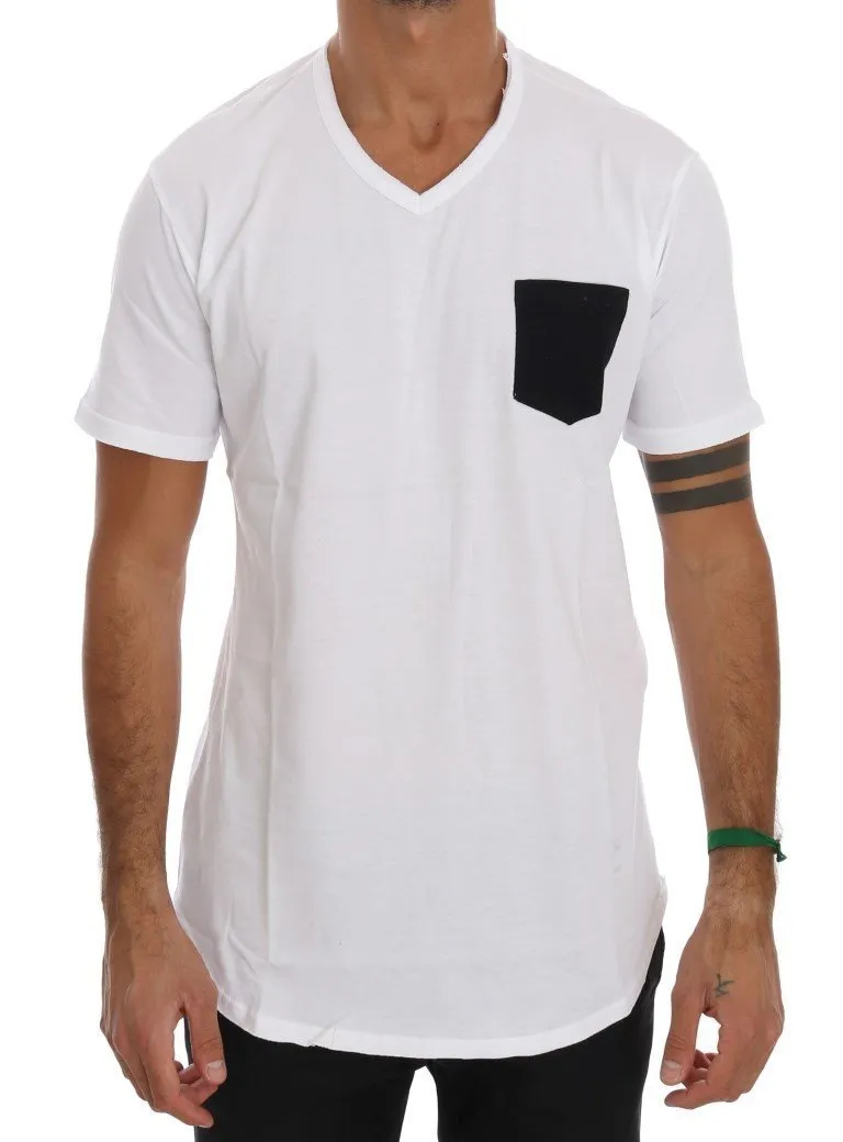 White Cotton V-neck T-Shirt