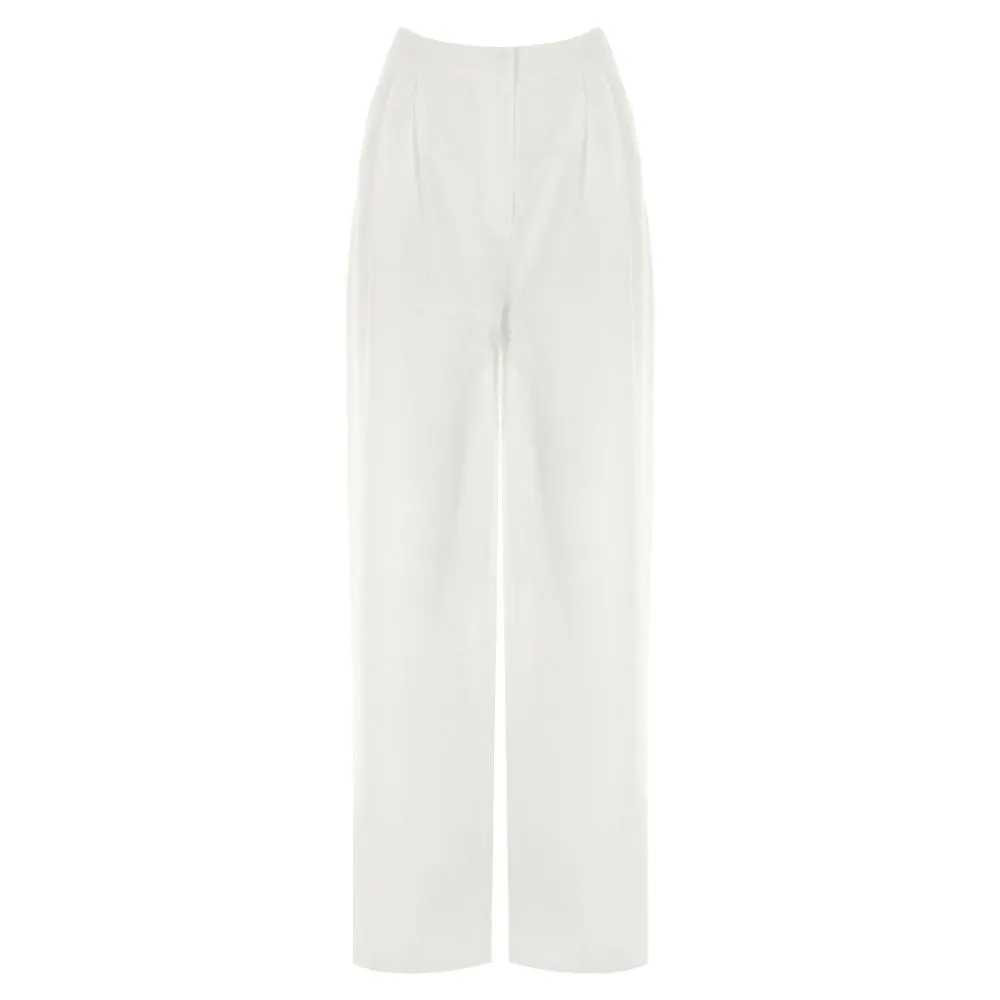 White Linen  Wide-Leg Pants