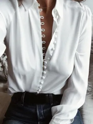 White Satin Button Down Blouse