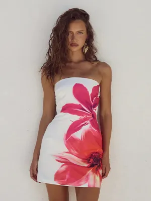 White Tube Floral Printed Dress
