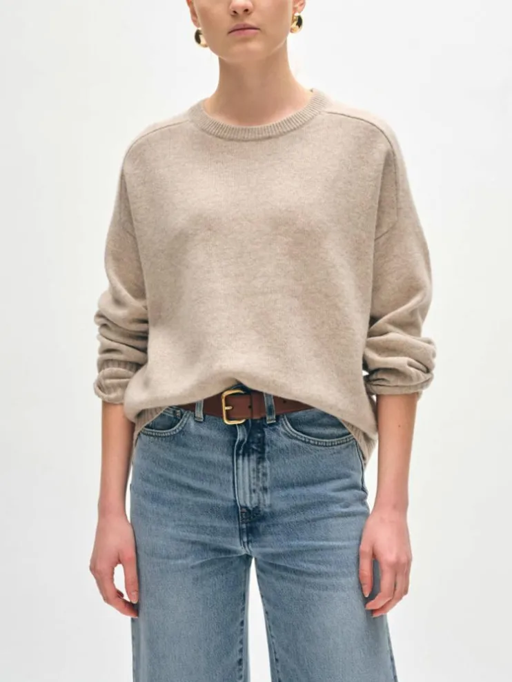 White   Warren Cashmere Saddle Sleeve Crewneck