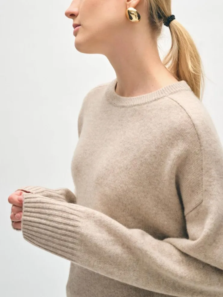 White   Warren Cashmere Saddle Sleeve Crewneck