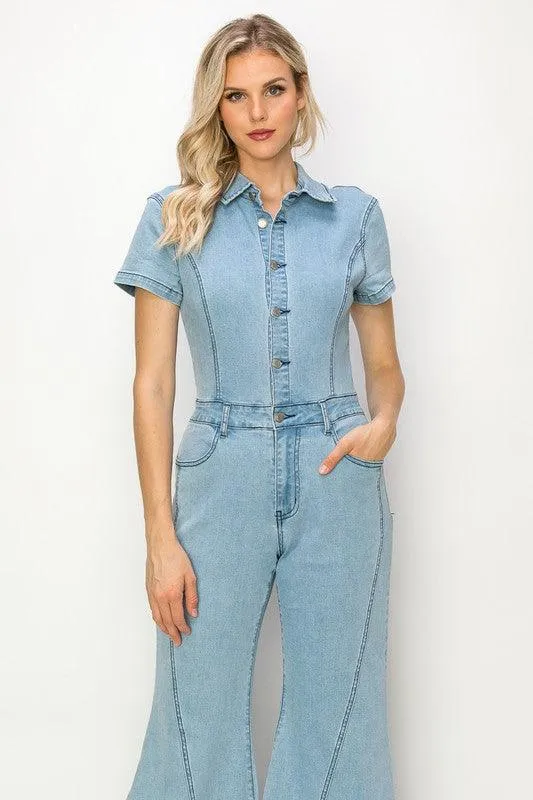WIDE LEG DENIM JUMPSUIT