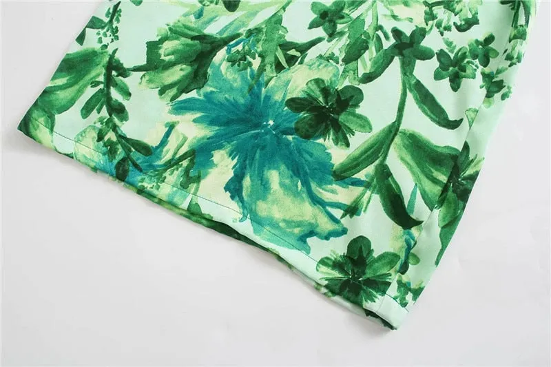 Wide Leg Jumpsuit Women Green Print Long Jumpsuit Knot Strap Sleeveless Romper spaghetti strap